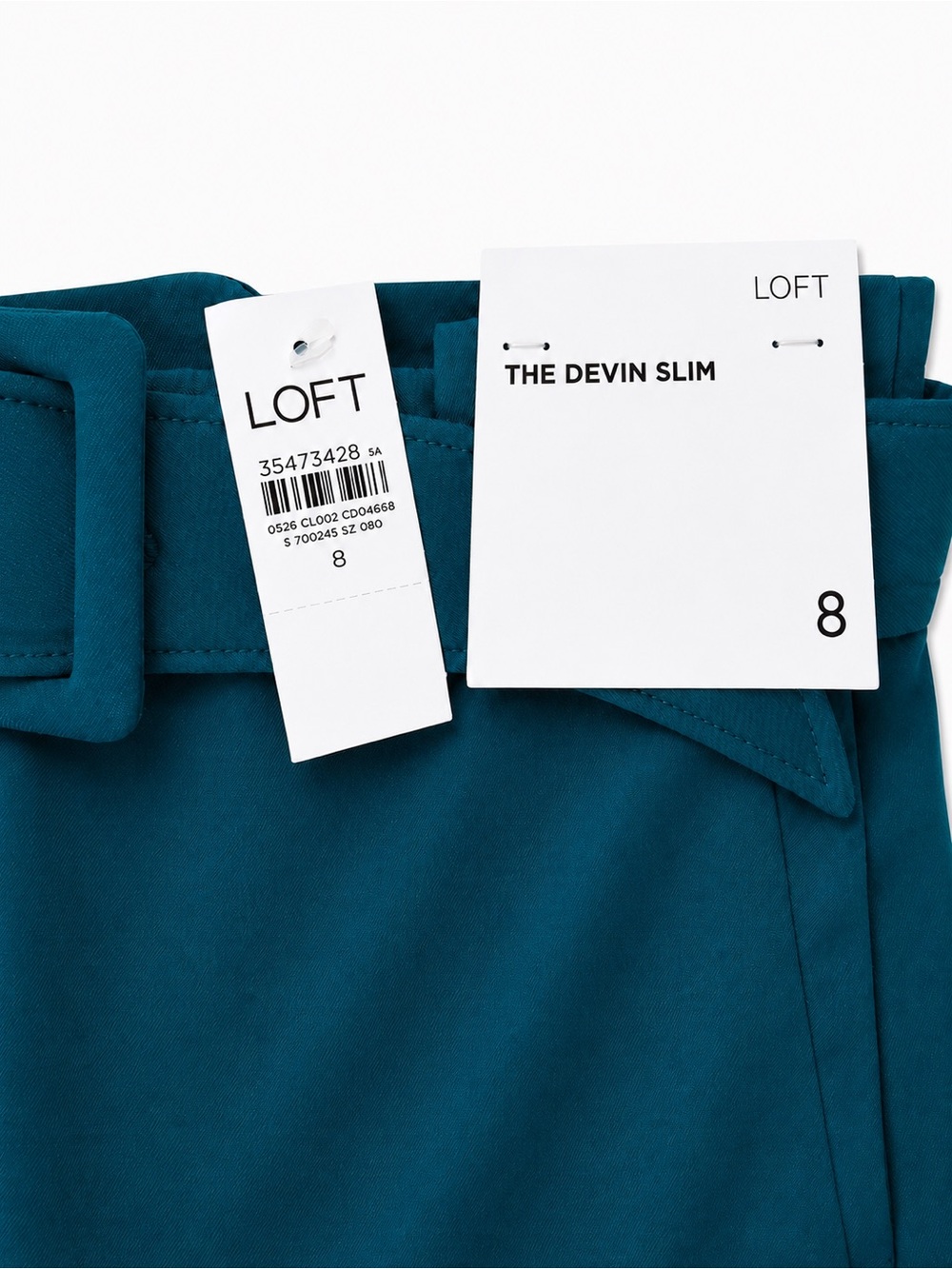 LOFT Devin Belted Slim Bi-Stretch Ankle Pants Teal Size 8 NWT - Picture 8 of 9